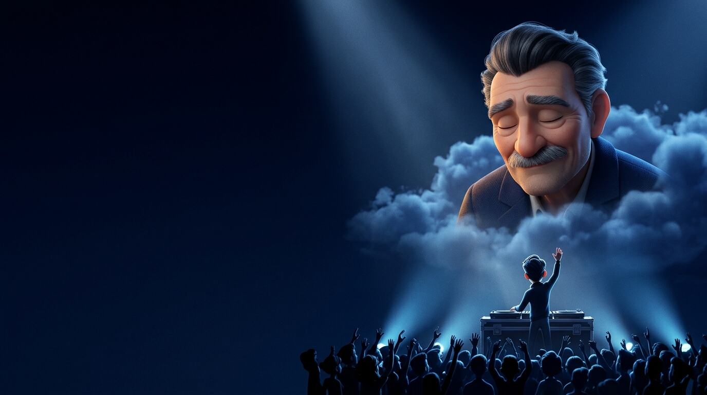 Yvan dans les nuages au-dessus de DJ Navy et du public